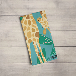 A tea towel with giraffe rgaphic