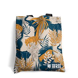 A tote bag with tiger and palm leaf print