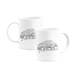 Two white mugs with pangolin sketch on them