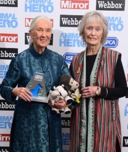 Dame Jane Goodall and Dame Virginia McKenna standing together at an awards ceremony