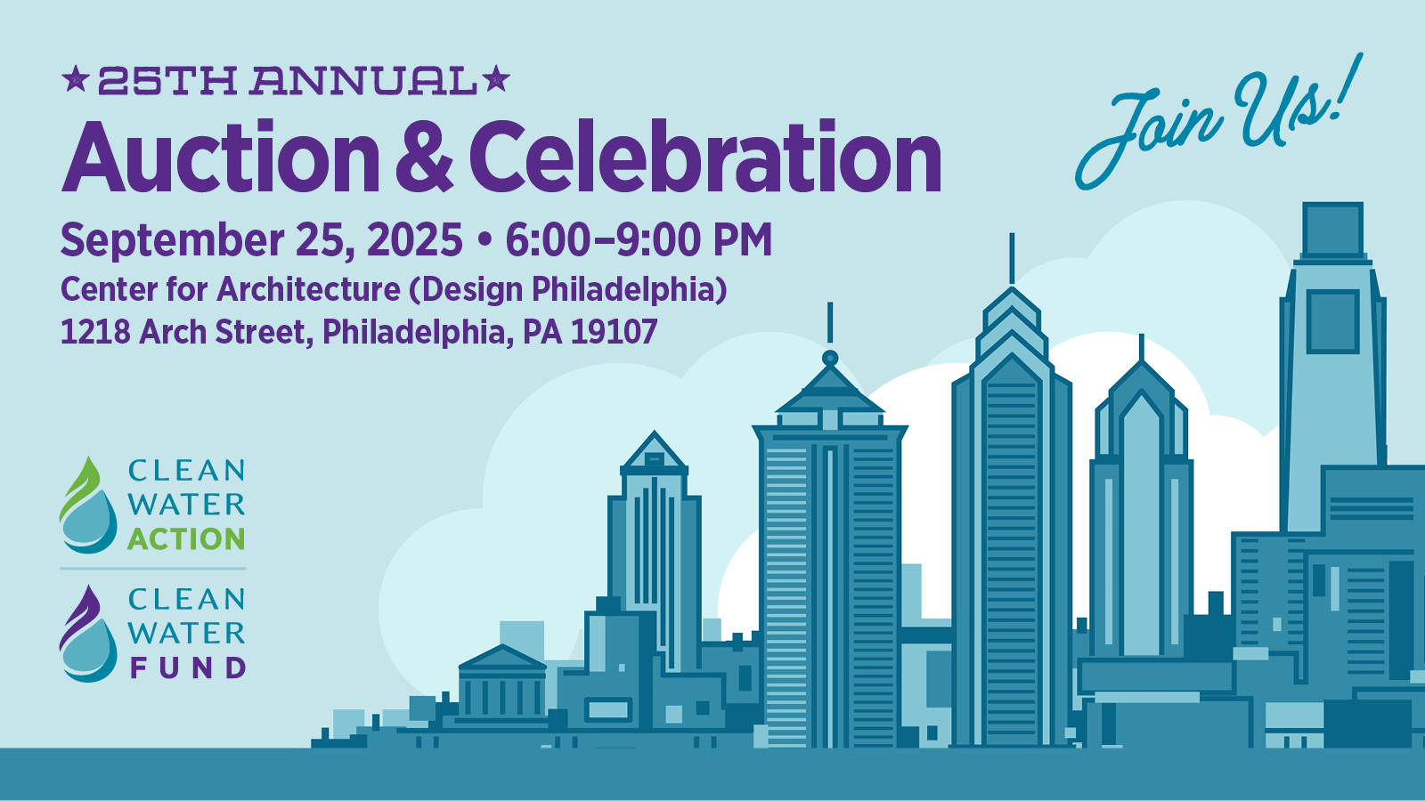 graphic design for clean water fund auction and celebration in philadelphia