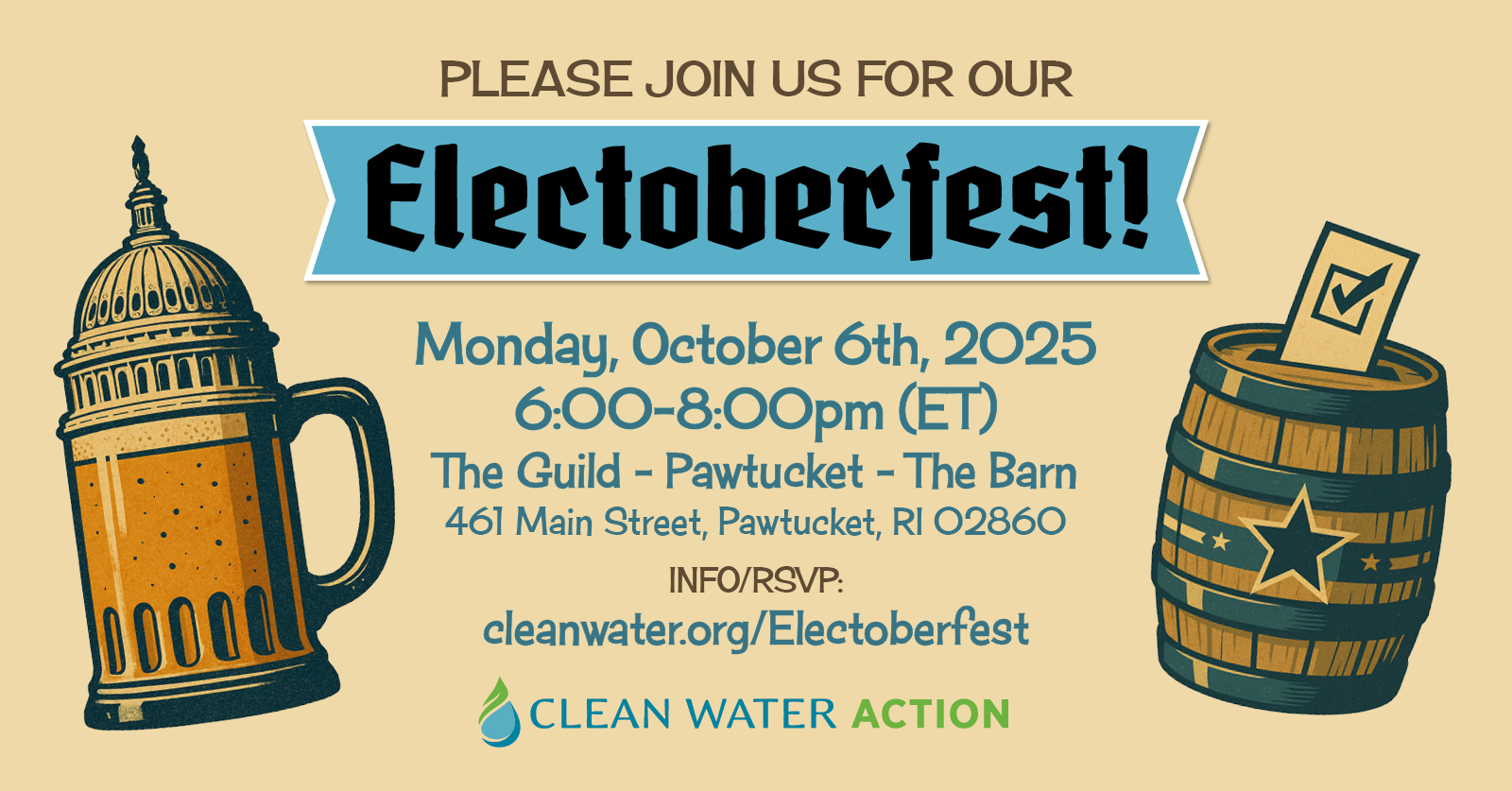 Graphic design of Clean Water Action's Electoberfest event in Rhode Island