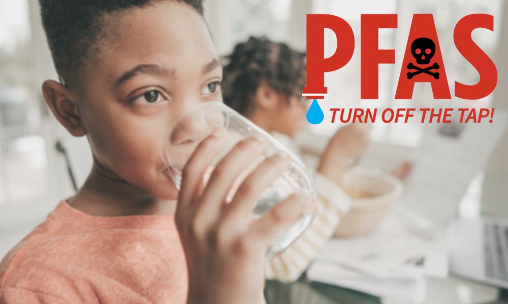graphic design that says pfas - turn off the tap!