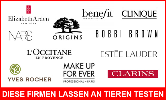 Logos von Unternehmen, die an Tieren testen lassen